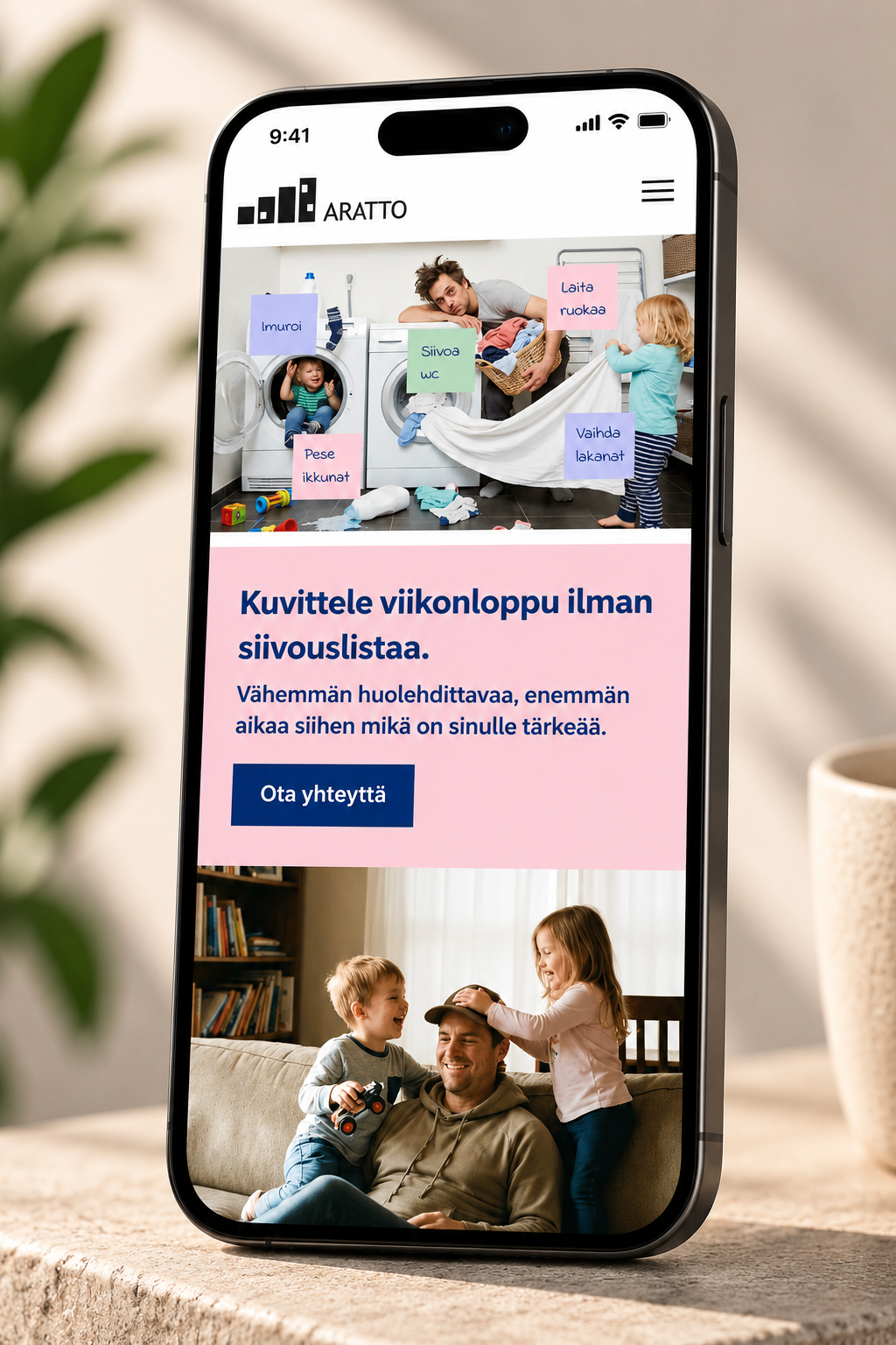 Aratto cleaning services app on a smartphone