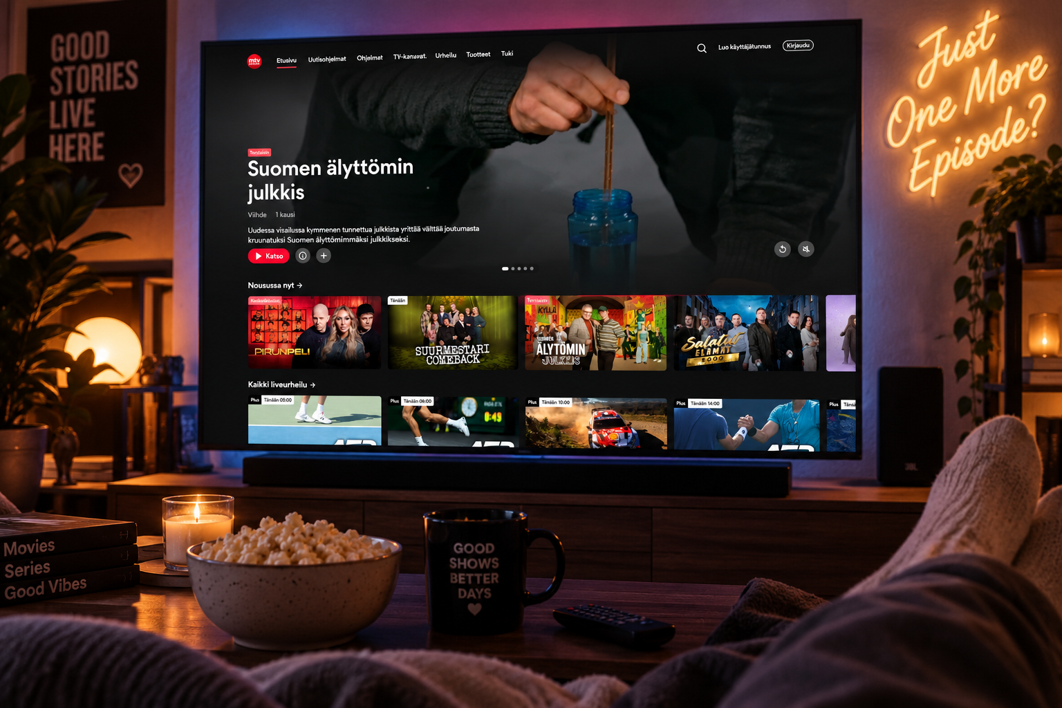 Finnish streaming service on a living room TV