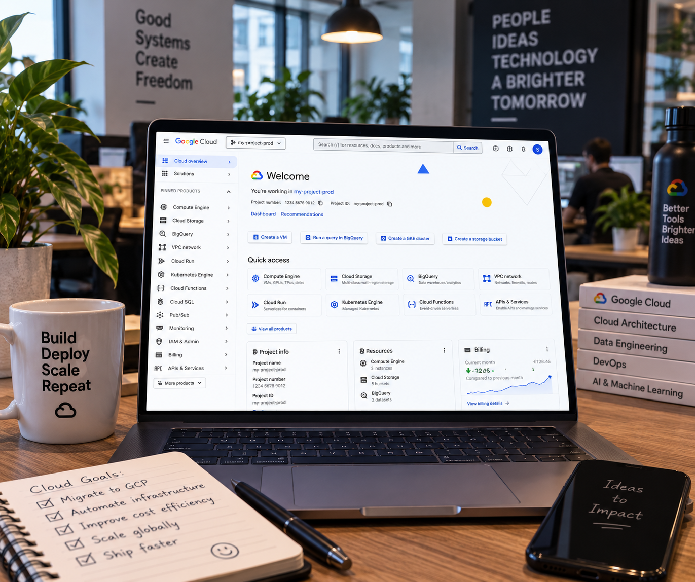 Google Cloud dashboard on a laptop