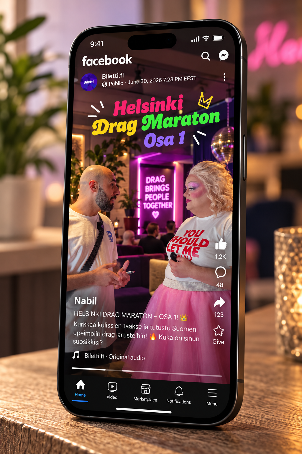 Helsinki Drag Maraton Reels on a phone