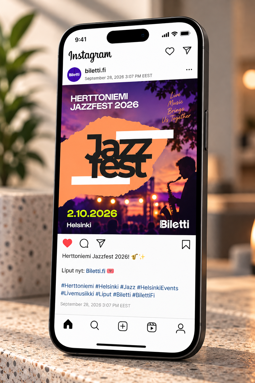 Herttoniemi Jazzfest Instagram on a phone
