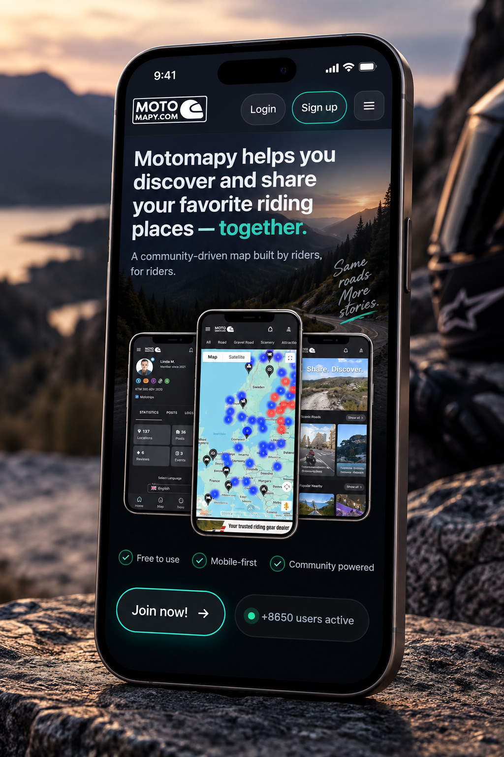 Motomapy app: discover roads together