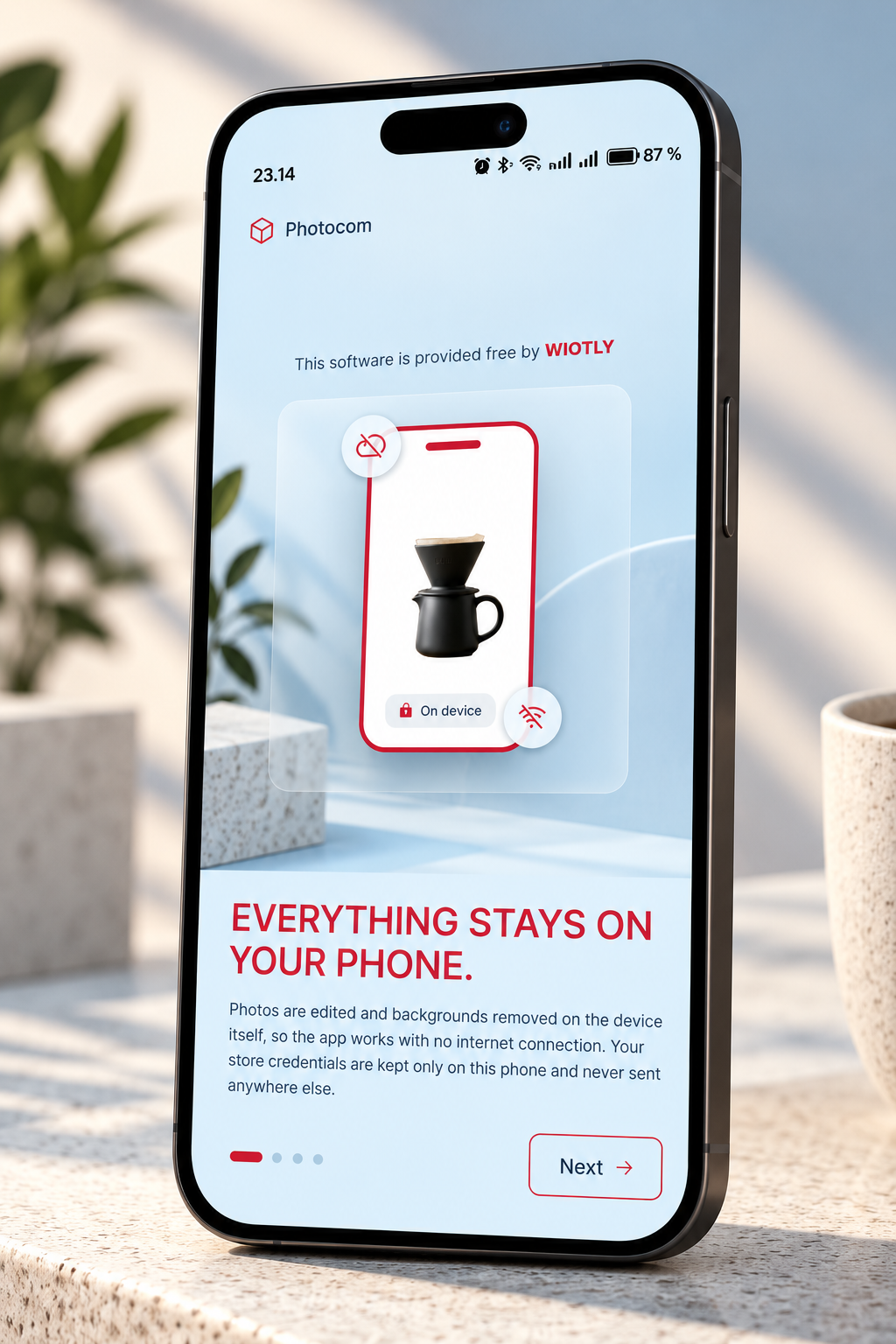 Product photography app on a smartphone