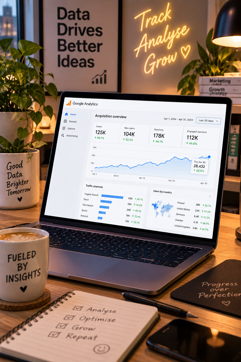 Analytics workspace showing growth